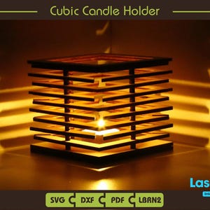 キュービックキャンドルホルダー - ティーライトランタン - デジタルファイル - SVG - pdf - lbrn2、Lightburn ファイル - Glowforge ファイル - 組み立て説明書付き
