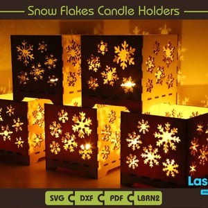 Weihnachten Schneeflocken Kerzenhalter Bundle-Pack, Teelicht, digitale Datei, SVG, lbrn2, Lightburn Dateien, Glowforge Dateien, Schneidedateien