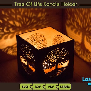 Tree Of Life - kaarshouder - theelichtlantaarn - digitaal bestand - SVG - pdf - lbrn2 - dxf - Lightburn-bestanden - Lebensbaum - Glowforge-bestanden