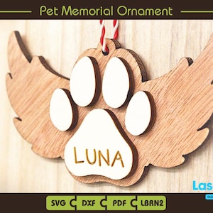 Ornement commémoratif pour animal de compagnie avec modèle de collage, nom d'animal de compagnie, fichier numérique, ornement commémoratif de nom de patte d'animal de compagnie personnalisé, lbrn2, dxf, fichiers Glowforge