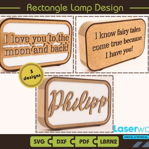 Rechteck Lampe Design, Live Hinges Dekorative Lampe, Led Schild Lampe, Glowforge-Dateien, Laserschnitt Pläne, SVG, PDF, DXF, Lightburn-Dateien