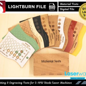 Diodelasertests 5-10 W, lasertestbestandspakket, lichtverbrandingstests, lasergravuretest, lasersnijtestkaarten, kalibratietest lichtverbranding