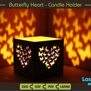 Kerzenhalter, Schmetterling Herz, Teelicht, Digitale Datei, SVG, Pdf, Dxf, Lightburn Dateien, Glowforge Dateien, Laser Cut Dateien