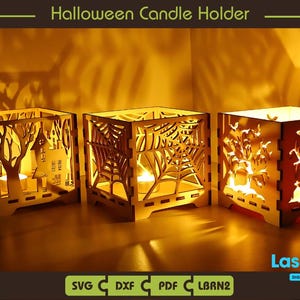 Halloween-Kerzenhalter Bundle-Pack, Teelicht, Digitale Datei, SVG, Pdf, Lbrn2, Lightburn Files, Glowforge Dateien, Plotterdatei, Shadow Box