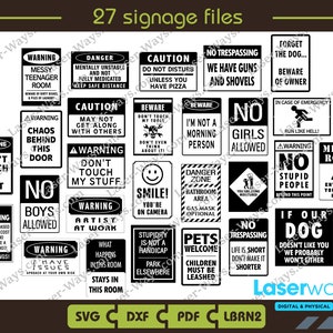 Grappige borden, 27 ontwerpen, svg-bestand, digitaal bestand, bord slaapkamer, bundelbestand, humoristische bewegwijzering