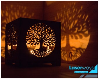 Tree of Life Candle Holder Lantern: Laser Cut Files (SVG, PDF, DXF, LBRN2) Glowforge