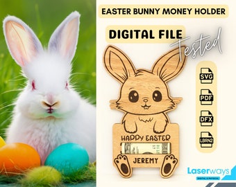 Easter Bunny Money Holder - Digital File - SVG Files - Laser Cut - Glowforge files - PDF files - Lightburn files - laser cutting