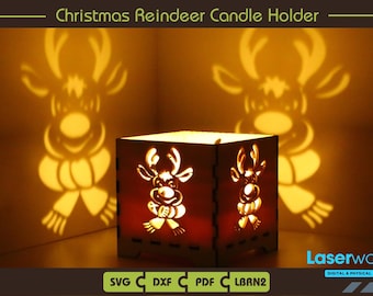 Candelabro de reno navideño con linterna de té, archivo cortado por láser (SVG, PDF, DXF)