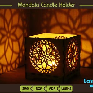 マンダラ ロータス キャンドル ホルダー、ティー ランタン、デジタル ファイル、SVG、pdf、lbrn2、dxf、Lightburn ファイル、Glowforge ファイル、カッティング ファイル、シャドー ボックス