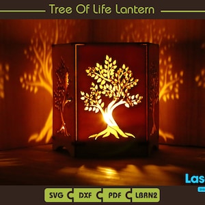 生命の樹 - キャンドルホルダー - ティーライトランタン - デジタルファイル - SVG - pdf - lbrn2 - dxf - Lightburn ファイル - Lebensbaum - Glowforge ファイル