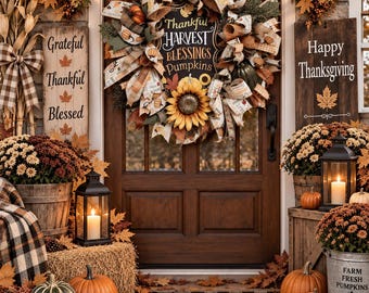 Fall Harvest Wreath: Pumpkin, Sunflower & Autumn Foliage
