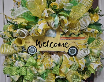 Lemon Welcome wreath, Lemon door wreath, Welcome door Wreath, Lemon, yellow wreath, Spring wreath, Summer wreath, Welcome Home wreath,