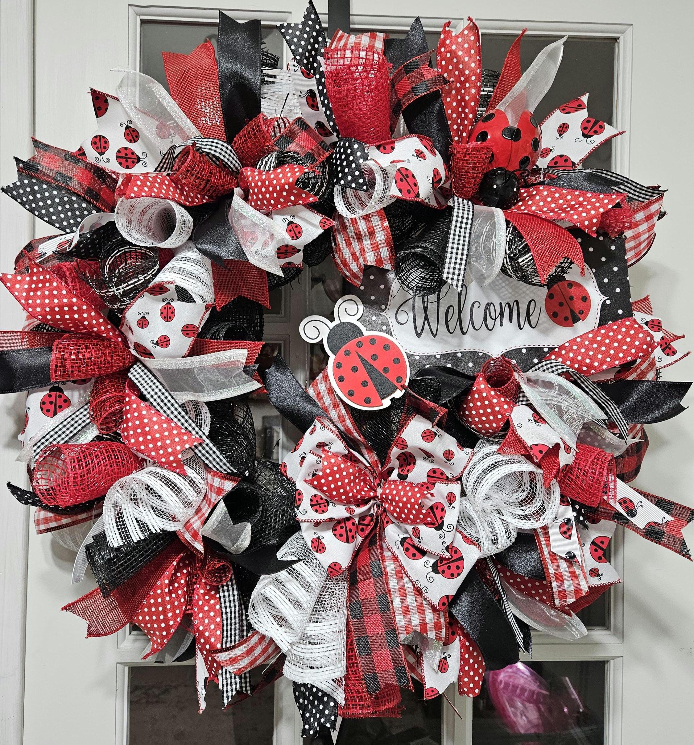 Little Ladybug wreath, ladybug door wreath, summer door wreath, summer wreaths, ladybug decor, garden wreath, welcome door wreath,