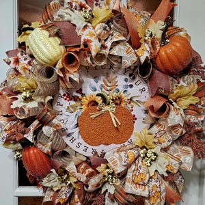 Pumpkin Picking Burlap Wreath: Fall Thanksgiving Door Decor