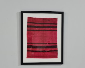 Framed Vintage Turkish Kilim Wall Art, Pink Rug Decor