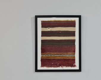 Framed Turkish Kilim Rug, Rustic Wall Decor (40x50cm)