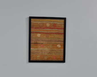 Inramad turkisk kelimmatta, väggkonst, rustik heminredning (40 x 50 cm)