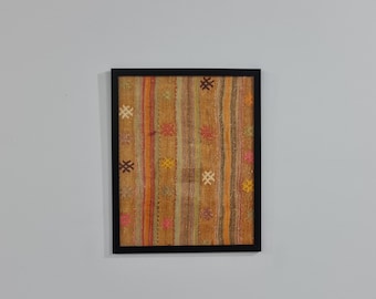 Inramad turkisk kelimväggbonad, bohemisk vävd matta (20x24)