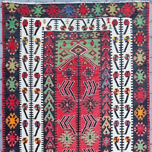 Antique Rug  Pre-1900's Antique Natural Dye, Wool Pile Legendary Kayseri Gömürgen Kilim , 3'7'' x 6'7'' ft., Gomurgen Kilim-Turkish Kilim