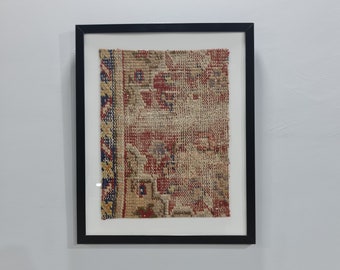 Gerahmter Türkischer Kelim Teppich, Vintage Woll-Wandkunst (40 x 50 cm)
