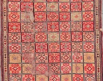Antique Anatolian Wool Rug: Geometric Holbein Design, 1880s