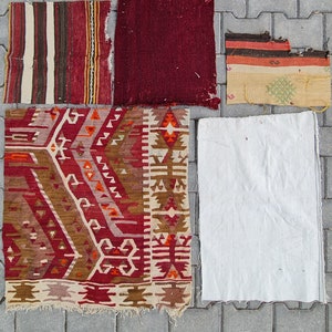 Vintage Turkish Kilim Rug Fragments: Anatolian Wool Decor