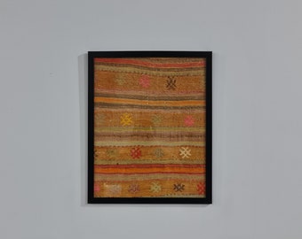 Inramad turkisk kelimmatta, väggkonst, vintageull (20x24)