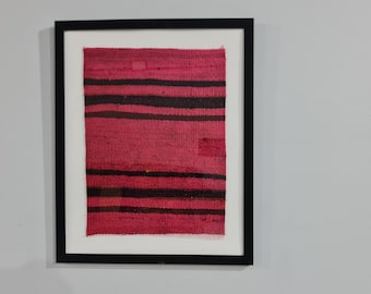 Framed Turkish Kilim Rug, Rustic Wool Wall Art (1'3''x1'6'')