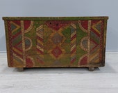 1940s Antique Chest, Vintage Chest, Old wooden Box, Treasure Box, Dowry chest, Wooden Chest Box, Primitive Rustic Antique, Bohemian Decor