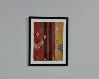 Inramad turkisk kelimväggbonad, vintage ullmattadekor (20x24)