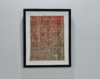 Framed Turkish Kilim Rug, Vintage Wool Wall Art (40x50 cm)