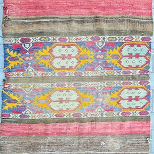 Antique Turkish Rug 1880s - Fabulous Antique rug - Embroidered Weave Nomadic Kilim Rug, 3&#39;1&#39;&#39; x 4&#39;5&#39;&#39; Collectors Piece Kilim