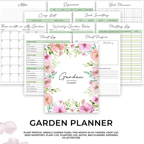 Garden Planner Printable, Gardening Log, Garden Journal, Gardening Organizer, Monthly Garden Calendar, Gardening Logbook, Gardening Book