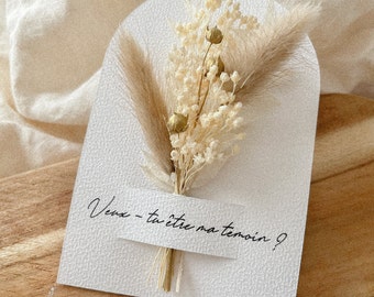 Carte florale demande témoin, demoiselle d'honneur mariage, marraine, fleurs séchées