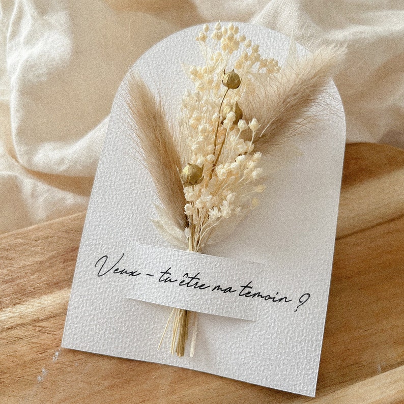 Floral card request witness, wedding bridesmaid, godmother, dried flowers image 1