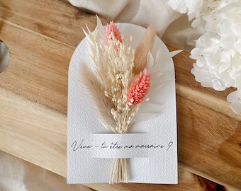 Carte florale demande témoin, demoiselle d'honneur mariage, marraine, fleurs séchées