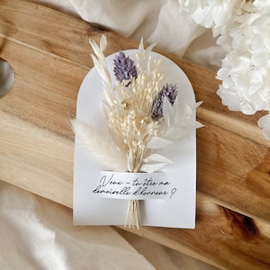 Carte florale demande témoin, demoiselle d'honneur mariage, marraine, fleurs séchées