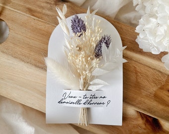 Carte florale demande témoin, demoiselle d'honneur mariage, marraine, fleurs séchées