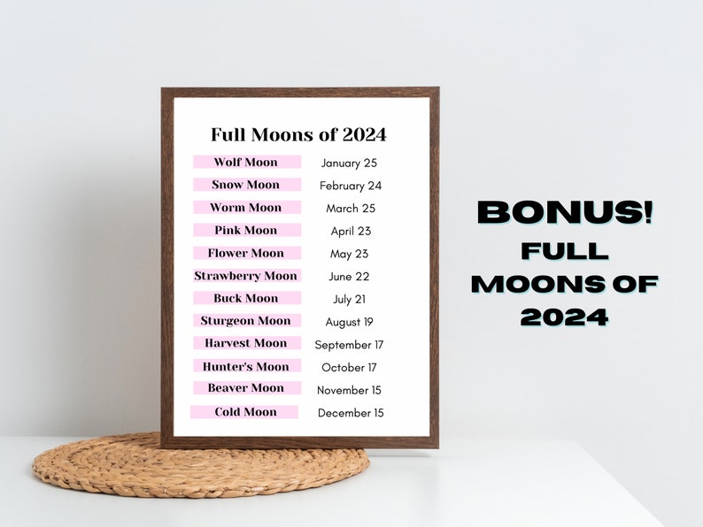 2024 Moon Phase Calendar Printable Etsy