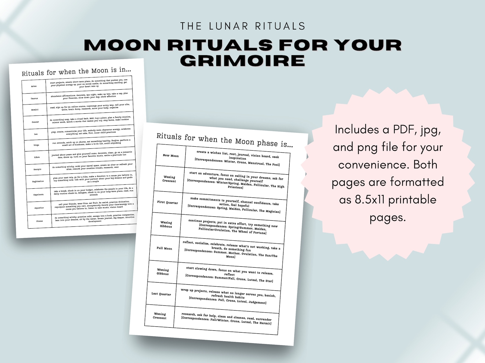 Moon Rituals Grimoire Printable | Moon Magic | Astrology Rituals | How ...