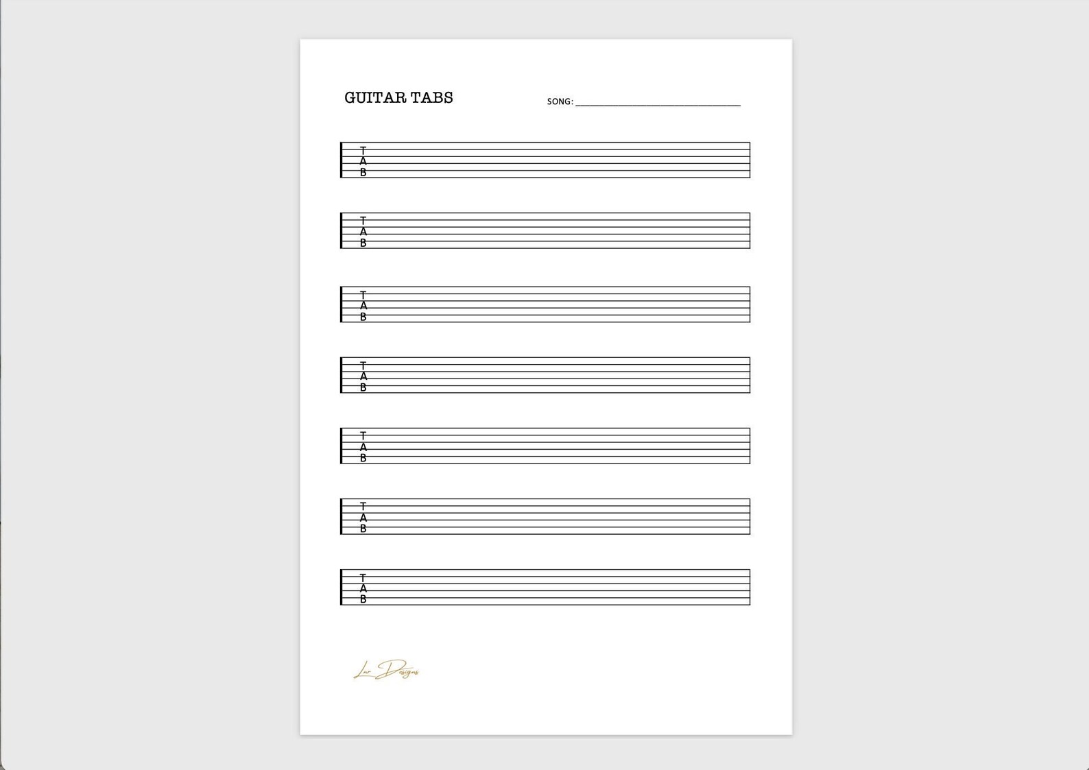 Guitar Tab Printable A4 Digital Download Etsy