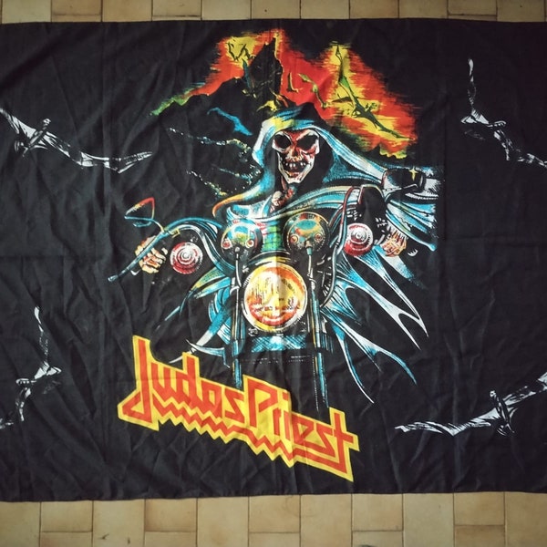 Vintage 1980 JUDAS PRIEST Deathrider ( Heavy Metal ) - Bandera rara / Bandera de cartel 80s
