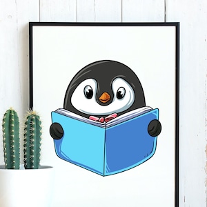 SVG Penguin Reading Book PNG