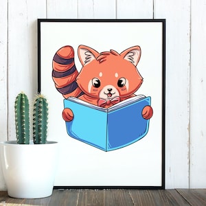 Red Panda Clipart Reading SVG Book PNG