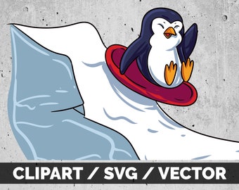 SVG Sledding Penguin Clipart PNG