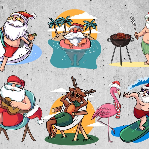 Vacances Père Noël SVG Clipart / Noël sur la plage PNG