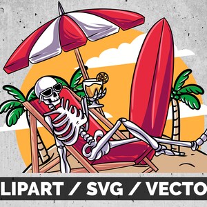 Surfing Skeleton SVG File / Lazy Surfer Skeleton PNG / Beach Chair ...