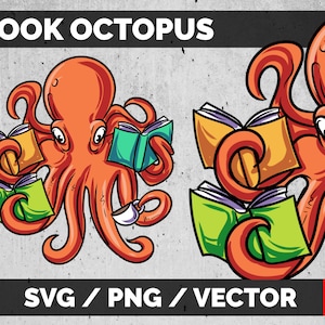 Reading Octopus Kraken SVG Book Lover Gift Clipart