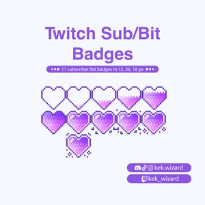Odznaki subskrybentów Pixel Purple Heart dla Twitcha | Odznaki subskrybentów Twitch Bit | Projekt transmisji