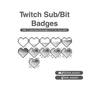 Pixel Heart Subscriber Badges for Twitch | Twitch Subscriber Bit Badges | Stream Design